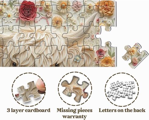 Highland Cow Puzzles for Adults 1000 Pieces, Colorful Floral Paper Art Jigsaw Puzzle, Nature Flower Garden Animal Puzzle in Saudi Arabia