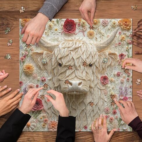 Highland Cow Puzzles for Adults 1000 Pieces, Colorful Floral Paper Art Jigsaw Puzzle, Nature Flower Garden Animal Puzzle in Saudi Arabia