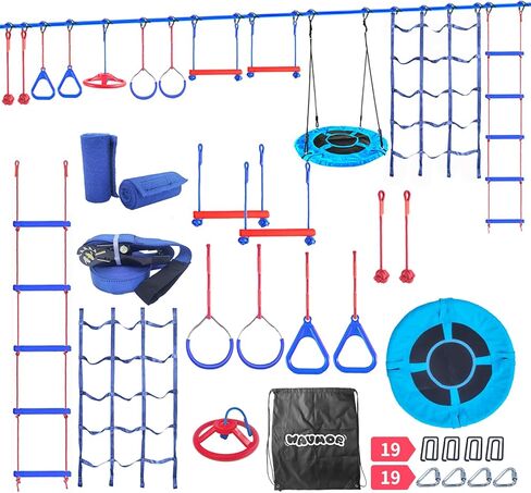 65 FT Ninja Warrior Obstacle Course Swing Set for Kids with 12 Obstacles,Outdoor Playset with Monkey Bars for Backyard in Saudi Arabia