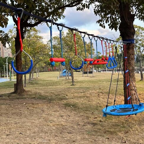65 FT Ninja Warrior Obstacle Course Swing Set for Kids with 12 Obstacles,Outdoor Playset with Monkey Bars for Backyard in Saudi Arabia