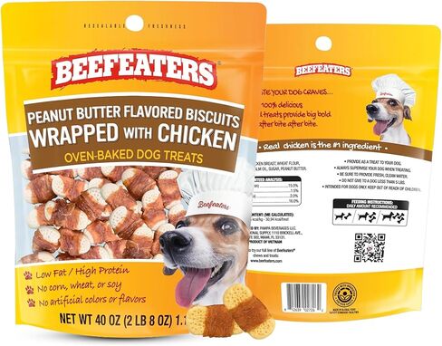 Beefeaters Peanut Butter Dog Biscuits with Real Chicken - Oven-Baked, High-Protein, Low-Fat Treats for Small, Medium & Large Dogs – Ideal for Training, Dental Benefits - No Artificial Flavors in Kuwait