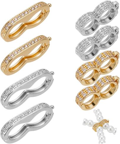 8PCS Necklace Shortener Clasp, 4 Styles Pearl Beaded Necklace Adjuster to Shorten with Cubic Zirconia Chain Shortener Clasp with Secure Lock for 5-6mm Beads Necklaces Bracelet Jewelry in Saudi Arabia