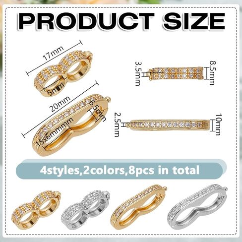 8PCS Necklace Shortener Clasp, 4 Styles Pearl Beaded Necklace Adjuster to Shorten with Cubic Zirconia Chain Shortener Clasp with Secure Lock for 5-6mm Beads Necklaces Bracelet Jewelry in Saudi Arabia