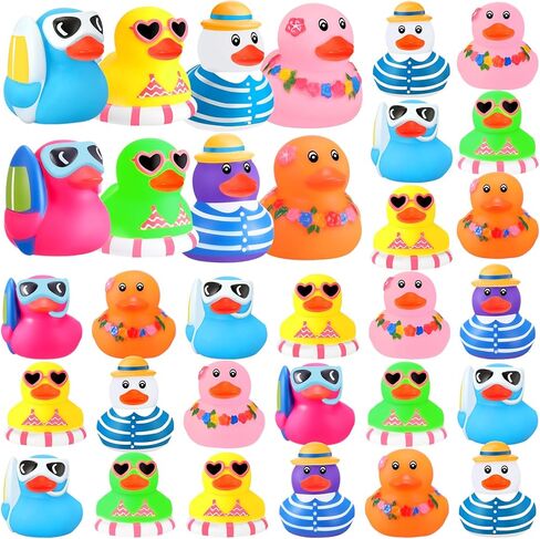 Honoson 24 Pcs Summer Beach Rubber Duckies Bulk Mini Rubber Duck Bath Toys Float Bathtub Ducky Cute Squeaky Ducky for Classroom Carnival Summer Birthday Baby Shower Party Favor (8 Colors) in Saudi Arabia