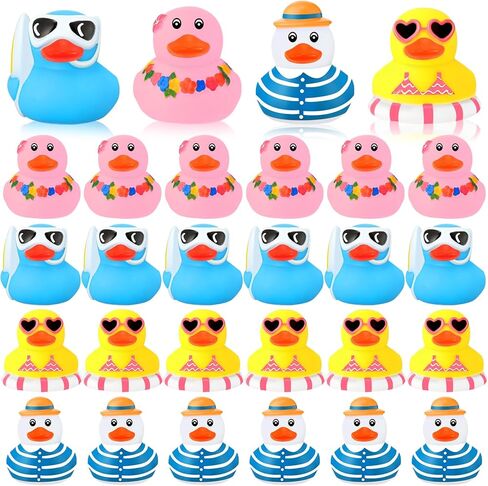 Honoson 24 Pcs Summer Beach Rubber Duckies Bulk Mini Rubber Duck Bath Toys Float Bathtub Ducky Cute Squeaky Ducky for Classroom Carnival Summer Birthday Baby Shower Party Favor (8 Colors) in Saudi Arabia