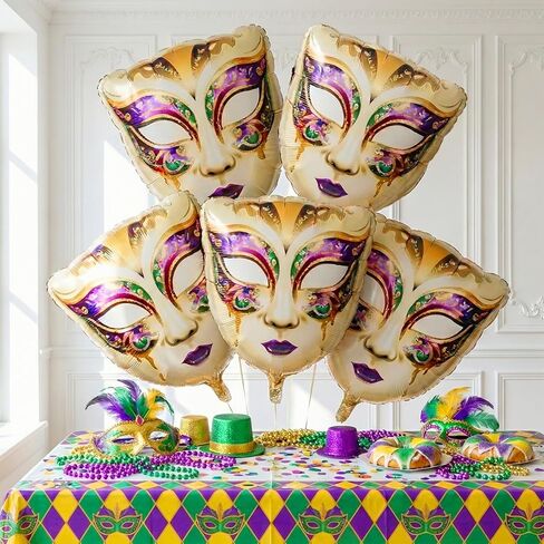 Mardi Gras Balloon Garland Arch Kit 110pcs Dark Purple Green Pearl Gold with Mylar Star Crown Large Mask Balloons for Fat Tuesday Mardi Gras Birthday Masquerade Theme Party Decoration (Purple Green) in Saudi Arabia