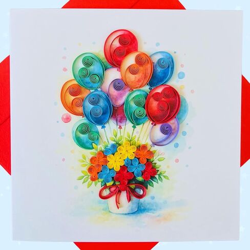 Quilling Card and blank paper write down, Birthday Cards, handmade birthday card and gift, handcrafted cards with flying baloons designs in Saudi Arabia