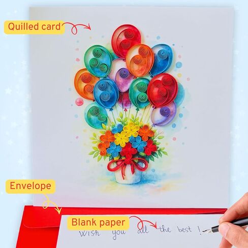 Quilling Card and blank paper write down, Birthday Cards, handmade birthday card and gift, handcrafted cards with flying baloons designs in Saudi Arabia