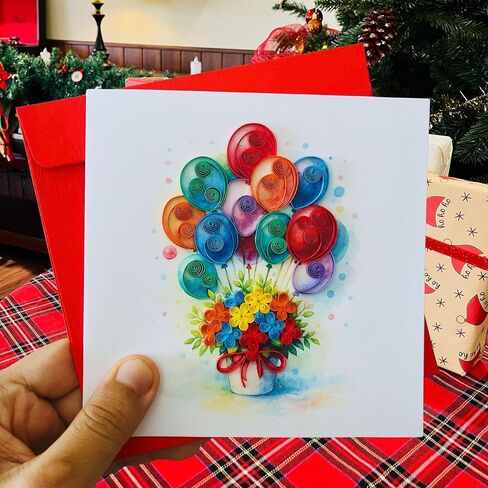 Quilling Card and blank paper write down, Birthday Cards, handmade birthday card and gift, handcrafted cards with flying baloons designs in Saudi Arabia