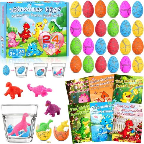 بطاقات عيد الحب من كريولبو لمدرسة الأطفال - 24 حزمة من هدايا عيد الحب للأطفال، مجموعات تفريخ بيض الديناصورات مع بطاقات عيد الحب، وتبادل الفصول الدراسية وهدايا الحفلات للبنين والبنات in Kuwait