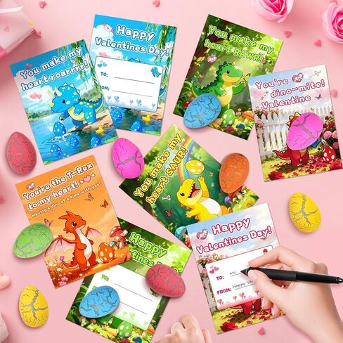 بطاقات عيد الحب من كريولبو لمدرسة الأطفال - 24 حزمة من هدايا عيد الحب للأطفال، مجموعات تفريخ بيض الديناصورات مع بطاقات عيد الحب، وتبادل الفصول الدراسية وهدايا الحفلات للبنين والبنات in Kuwait