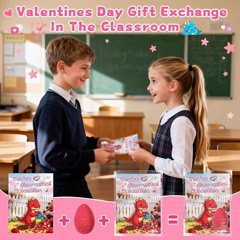 بطاقات عيد الحب من كريولبو لمدرسة الأطفال - 24 حزمة من هدايا عيد الحب للأطفال، مجموعات تفريخ بيض الديناصورات مع بطاقات عيد الحب، وتبادل الفصول الدراسية وهدايا الحفلات للبنين والبنات in Kuwait