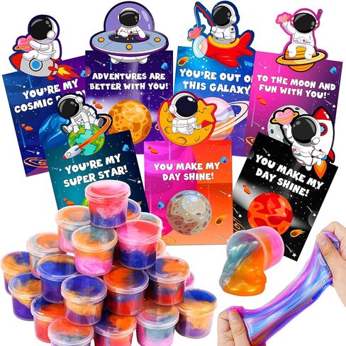 28 حزمة من هدايا عيد الحب للأطفال في الفصل الدراسي، ألعاب Galaxy Slime Fidget مع بطاقات رائد فضاء عيد الحب، هدايا تبادل فصل عيد الحب، هدايا الحفلات المدرسية للأولاد والبنات in Kuwait