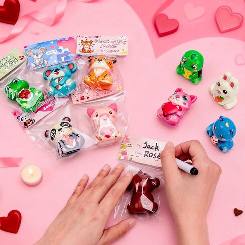 24 Pack Valentines Day Gifts for Kids Classroom, Cute Animal Mochi Squishies Toys with Valentine Cards, Stress Relief Fidget Squeeze Toys for School Classroom Exchange Party Favors Goodie Bag Stuffers in Saudi Arabia