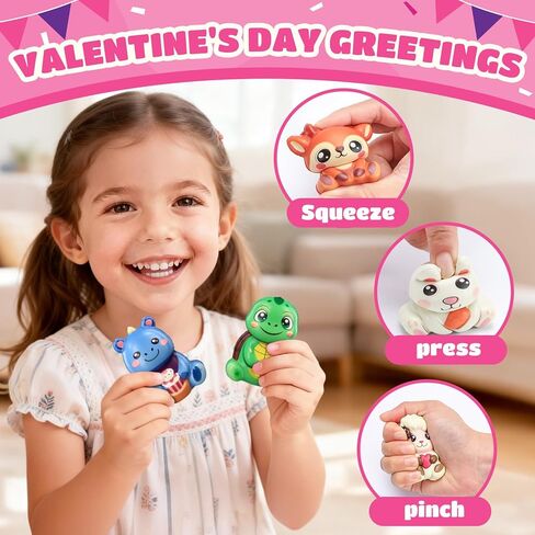 24 Pack Valentines Day Gifts for Kids Classroom, Cute Animal Mochi Squishies Toys with Valentine Cards, Stress Relief Fidget Squeeze Toys for School Classroom Exchange Party Favors Goodie Bag Stuffers in Saudi Arabia