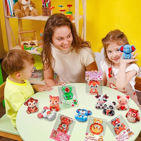 24 Pack Valentines Day Gifts for Kids Classroom, Cute Animal Mochi Squishies Toys with Valentine Cards, Stress Relief Fidget Squeeze Toys for School Classroom Exchange Party Favors Goodie Bag Stuffers in Saudi Arabia