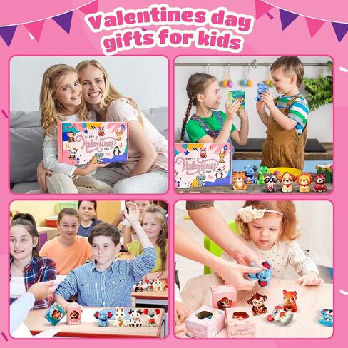 24 Pack Valentines Day Gifts for Kids Classroom, Cute Animal Mochi Squishies Toys with Valentine Cards, Stress Relief Fidget Squeeze Toys for School Classroom Exchange Party Favors Goodie Bag Stuffers in Saudi Arabia