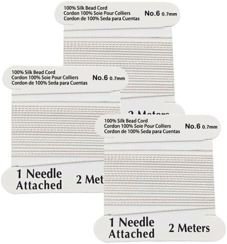 LeGolds 3 Pieces Jewelry Silk Beading Cord Thread and Needle Size No 6 White Color 0.7mm in Saudi Arabia