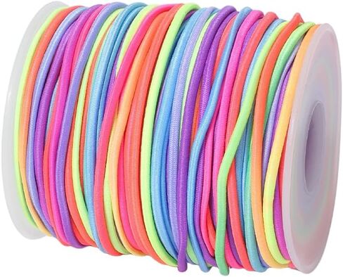 2mmx54.68 Yards Segment Dyed Stretchy Bracelet String Rainbow Elastic Cord Round Colorful Beading Thread Polyester Elastic String with Spool for Jewelry Making Necklaces Crafts in Kuwait
