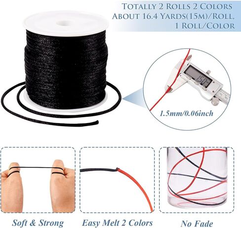 2 Rolls Nylon Rattail Satin Cord 1.5mm Braided Nylon String Friendship Bracelet String Knotting Cord for Macrame Crafts Kumihimo Dream Catchers Braid Hair in Saudi Arabia