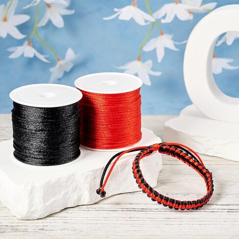 2 Rolls Nylon Rattail Satin Cord 1.5mm Braided Nylon String Friendship Bracelet String Knotting Cord for Macrame Crafts Kumihimo Dream Catchers Braid Hair in Saudi Arabia