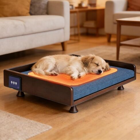 Smart Pet Bed with Powerful Downward Ventilation & Heating, Solid Wood Frame, Touch Control, 3-Speed Warmth & Cooling, Removable Heating Pad, 3-Color Ambient Light, All-Season Comfort for Cats & Dogs in Saudi Arabia