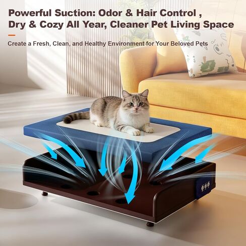 Smart Pet Bed with Powerful Downward Ventilation & Heating, Solid Wood Frame, Touch Control, 3-Speed Warmth & Cooling, Removable Heating Pad, 3-Color Ambient Light, All-Season Comfort for Cats & Dogs in Saudi Arabia