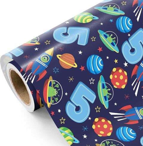 WRAPAHOLIC 1st Birthday Wrapping Paper - Mini Roll - 17 Inch x 16.5 Feet - 1st Birthday and Rocket Space Wrapping Paper Perfect for Boys Kids Girls, Baby Shower in Saudi Arabia