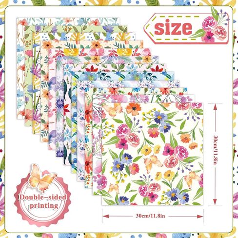 Konsait 24 Sheets Spring Floral Scrapbook Paper 12x12, Double Sided Flower Pattern Paper Spring Decorative Papers Floral Cardstock Pad Origami Papers for Card Making Scrapbook Supplies in Saudi Arabia