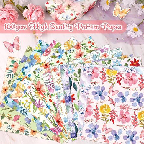 Konsait 24 Sheets Spring Floral Scrapbook Paper 12x12, Double Sided Flower Pattern Paper Spring Decorative Papers Floral Cardstock Pad Origami Papers for Card Making Scrapbook Supplies in Saudi Arabia