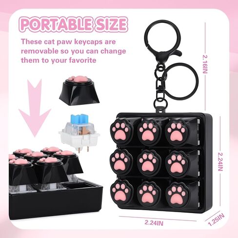 FunisFun Cat Paw Keyboard Fidget Toys for Adults، لوحة المفاتيح Fidget Clicker Keychain مع صوت Clicky لاجتماعات المكتب وتخفيف التوتر والقلق لمحبي القطط (أسود) in Kuwait