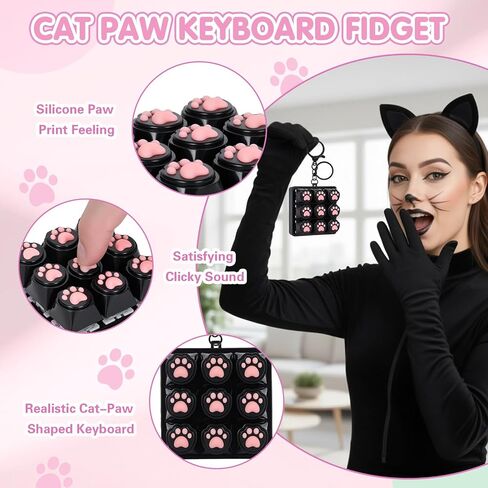 FunisFun Cat Paw Keyboard Fidget Toys for Adults، لوحة المفاتيح Fidget Clicker Keychain مع صوت Clicky لاجتماعات المكتب وتخفيف التوتر والقلق لمحبي القطط (أسود) in Kuwait