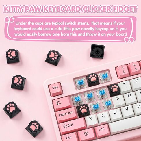 FunisFun Cat Paw Keyboard Fidget Toys for Adults، لوحة المفاتيح Fidget Clicker Keychain مع صوت Clicky لاجتماعات المكتب وتخفيف التوتر والقلق لمحبي القطط (أسود) in Kuwait