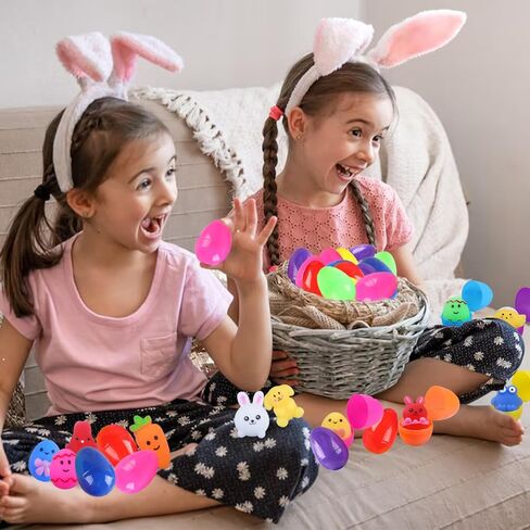 24 عبوة من بيض عيد الفصح البلاستيكي المملوء مسبقًا بالألعاب، بيض عيد الفصح المحشو مسبقًا بدون حلوى مع ألعاب بيض إسفنجية بالداخل، بيض مفاجأة لصيد بيض عيد الفصح، حشوات سلة عيد الفصح in Kuwait