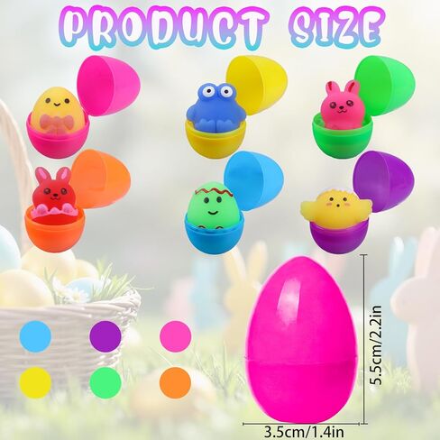 24 عبوة من بيض عيد الفصح البلاستيكي المملوء مسبقًا بالألعاب، بيض عيد الفصح المحشو مسبقًا بدون حلوى مع ألعاب بيض إسفنجية بالداخل، بيض مفاجأة لصيد بيض عيد الفصح، حشوات سلة عيد الفصح in Kuwait