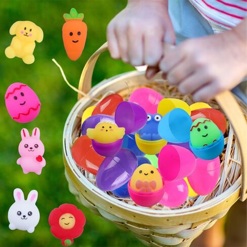 24 عبوة من بيض عيد الفصح البلاستيكي المملوء مسبقًا بالألعاب، بيض عيد الفصح المحشو مسبقًا بدون حلوى مع ألعاب بيض إسفنجية بالداخل، بيض مفاجأة لصيد بيض عيد الفصح، حشوات سلة عيد الفصح in Kuwait