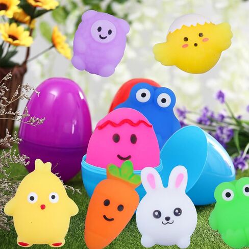 24 عبوة من بيض عيد الفصح البلاستيكي المملوء مسبقًا بالألعاب، بيض عيد الفصح المحشو مسبقًا بدون حلوى مع ألعاب بيض إسفنجية بالداخل، بيض مفاجأة لصيد بيض عيد الفصح، حشوات سلة عيد الفصح in Kuwait