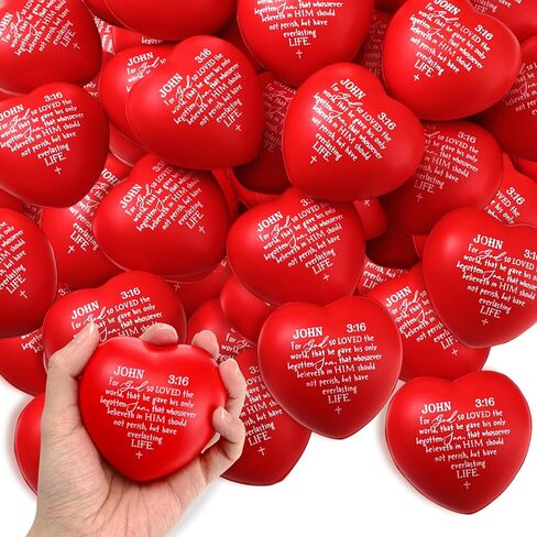 Meooeck 24 Pcs Christian Valentines Heart Stress Balls Bulk 2. 76'' John 3: 16 Stress Relief Balls Jesus Bible Quotes Religious Gifts for Church Welcome Gifts Women Men Friend Teacher (Red) in Saudi Arabia