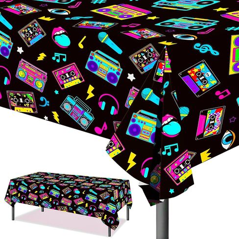 umoni Casette Tape and Boom Box Tablecloth Radio Boombox Party Supplies 2PCS 80s 90s Party Table Covers 1980s Music Birthday Party Decorations for Retro Theme Party Decor in Saudi Arabia
