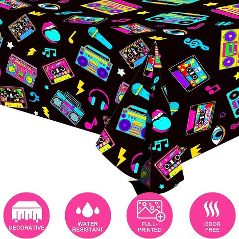 umoni Casette Tape and Boom Box Tablecloth Radio Boombox Party Supplies 2PCS 80s 90s Party Table Covers 1980s Music Birthday Party Decorations for Retro Theme Party Decor in Saudi Arabia