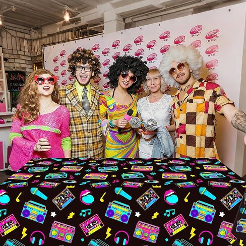 umoni Casette Tape and Boom Box Tablecloth Radio Boombox Party Supplies 2PCS 80s 90s Party Table Covers 1980s Music Birthday Party Decorations for Retro Theme Party Decor in Saudi Arabia