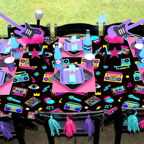 umoni Casette Tape and Boom Box Tablecloth Radio Boombox Party Supplies 2PCS 80s 90s Party Table Covers 1980s Music Birthday Party Decorations for Retro Theme Party Decor in Saudi Arabia