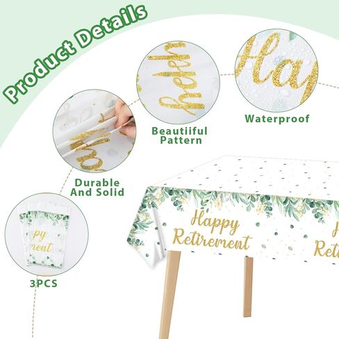 3Pcs Sage Green Retirement Party Supplies Greenery Happy Retirement Party Tablecloths Gold Green Going Away Parties Decorations Table Covers for Men Women Coworker Goodbye Parties Favors 107 x 54 Inch in Saudi Arabia