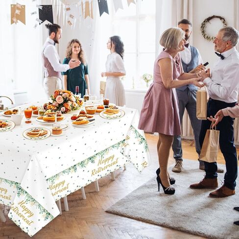 3Pcs Sage Green Retirement Party Supplies Greenery Happy Retirement Party Tablecloths Gold Green Going Away Parties Decorations Table Covers for Men Women Coworker Goodbye Parties Favors 107 x 54 Inch in Saudi Arabia