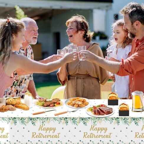 3Pcs Sage Green Retirement Party Supplies Greenery Happy Retirement Party Tablecloths Gold Green Going Away Parties Decorations Table Covers for Men Women Coworker Goodbye Parties Favors 107 x 54 Inch in Saudi Arabia
