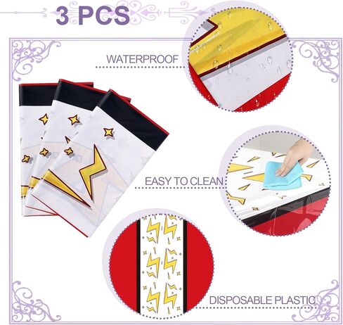 Mprocen Cartoon Red White Yellow Birthday Party Tablecloth 3 Pcs 54 x 108 Inch Cute Decorations Party Supplies Animation Theme Plastic Table Covers Disposable Table Cloth Boys Girls in Saudi Arabia