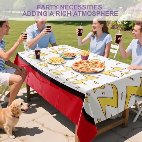 Mprocen Cartoon Red White Yellow Birthday Party Tablecloth 3 Pcs 54 x 108 Inch Cute Decorations Party Supplies Animation Theme Plastic Table Covers Disposable Table Cloth Boys Girls in Saudi Arabia