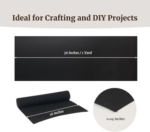 Q&J Fabric Co. 36 Inch Black Felt Fabric Sheet by The Yard - EN Standard 1mm Thick 1 Yard Felt Pack Sheet Soft Woven Acrylic Felt Roll for Sewing DIY Art Crafts, Projects & Home Decorations(16'' Wide) in Saudi Arabia