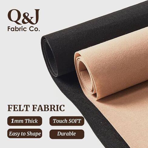Q&J Fabric Co. 36 بوصة من نسيج اللباد الأسود من The Yard - EN Standard 1 مم سميكة 1 ياردة من اللباد الناعم المنسوج من الأكريليك للخياطة والحرف الفنية والمشاريع والديكورات المنزلية (عرض 16 بوصة) in Kuwait