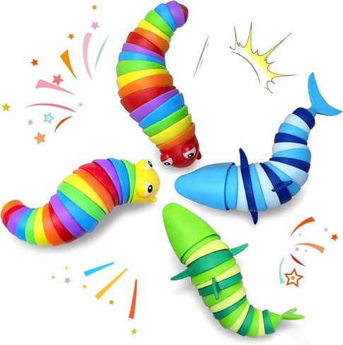 Fidget Slug Toys, Sensory Slug Fidget Toy for Kids and Adults, 2Pcs Rainbow Worm Stress Relief Toy, Child-Friendly, Anti-Anxiety Autism Sensory Toy, Essential Travel Toys for Toddlers in Saudi Arabia